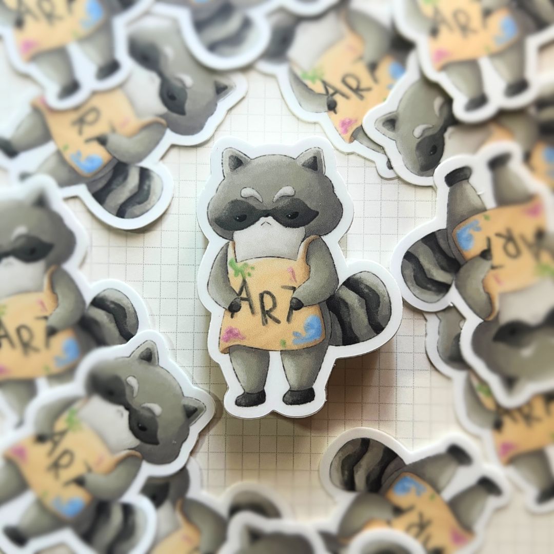 Artist Raccoon Matte Vinyl Sticker | laptop, water bottle, journaling sticker