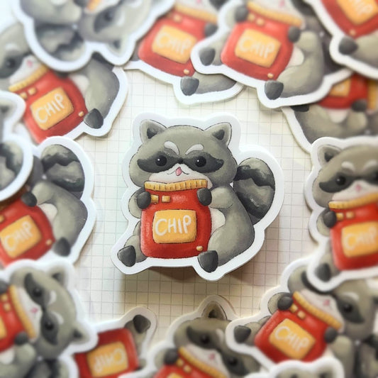 Chip Eating Raccoon - Matte Vinyl Sticker