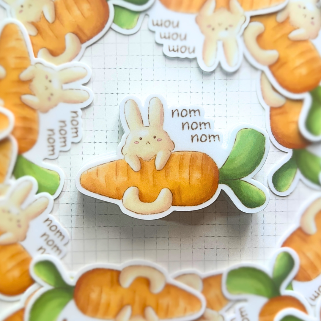 Carrot Eating Bunny Matte Vinyl Sticker | laptop, water bottle, journaling sticker