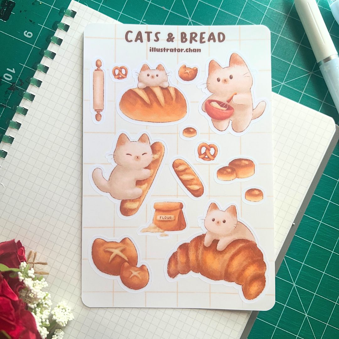 Cats & Bread Sticker Sheet | Matte Vinyl