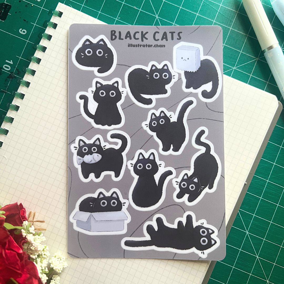 Black Cats Sticker Sheet | Matte Vinyl